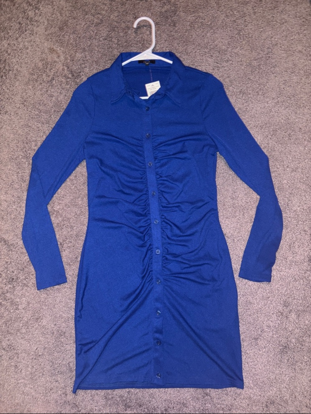 Royal Blue Button-Front Ruched Shirt Dress
